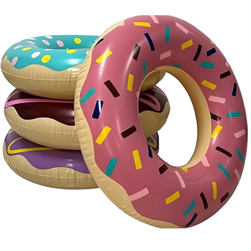 4E's Novelty 4 Pack Donut Pool Floats for Kids & Adults 30" Swim Rings Tubes Floaties for Swimming Pool, Donut Inflatable for Party Decorations Beach Toy, Floating Blow Up Floaties Water Floaty Lake