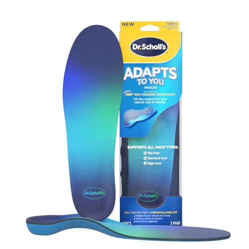 Dr. Scholl’s Adapts to You Insoles for Men, with Self-Molding Foam Technology – Clinically Proven to Adapt to Your Feet, Flexible Arch Support Inserts, Shock-Absorbing, Podiatrist-Tested, Size 8-14