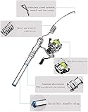 AXUYU Portable 6C Stainless Steel Elastic Fishing Rod and Reel Combos, Aluminum Alloy Handle Fishing Rod and 100 Mini Metal Spinning Wheel for River, Lake, Ice Fishing and So On