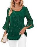 Bebonnie Blouses for Women Dressy Casual: Ladies Long Sleeve Lace Tops - Elegant Dressy Shirts for Mature Woman Night Out - Business Attire Work Shirts for Big and Tall Emerald Green M