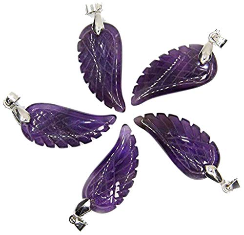 5pcs Hand carved mixed gemstone crystal quartz Angel Wing Reiki Chakra Healing Pendant Bead (amethyst)