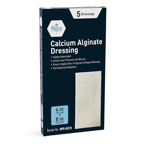 MED PRIDE Calcium Alginate Dressing Pads, Antimicrobial, Sterile, Non-Stick, Highly Absorbent, Pain- Removal, Gentle on Skin (4'' x 8'')