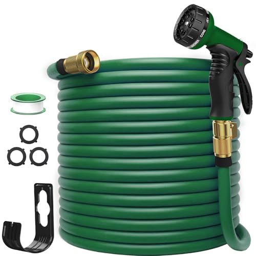Garden Hose, Garden Hose 100ft With Nozzle & Holder, New Patented Flexible Hose, Water Hose Lightweight No-Kink Leak-Proof (Green)