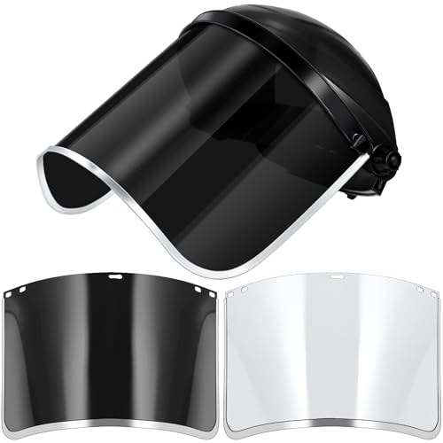 Amylove Face Shield Including 1 Black Headgear + 2 Replaceable Lens(black & Clear) for Protective Grinding Welding Cut Work
