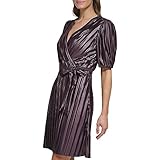 DKNY Women's Pleated Faux Wrap Dress, Aubergine, 10