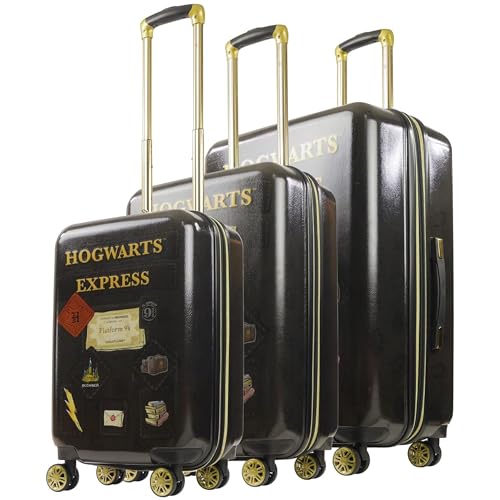 FUL Harry Potter Rolling Luggage, Hogwarts Express Hardshell Suitcase with Spinner Wheels, Black, 3 Piece Set