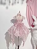 Pink Lolita Dress Women Summer Sleeveless JSK Lolita Dress Sweet Hurdleneck Lolita Dress Birthday Party Dress for Young Girls (Pink Full Set, XL)