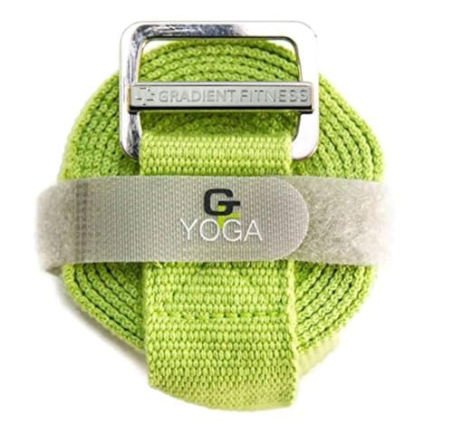 Gradient Fitness Yoga Strap, Friction-Less Easy-Feed Buckle, Yoga Straps for Stretching, Super Soft Cotton/Polyester Blend Webbing, Yoga band, Free eGuide. (8 Feet) Green