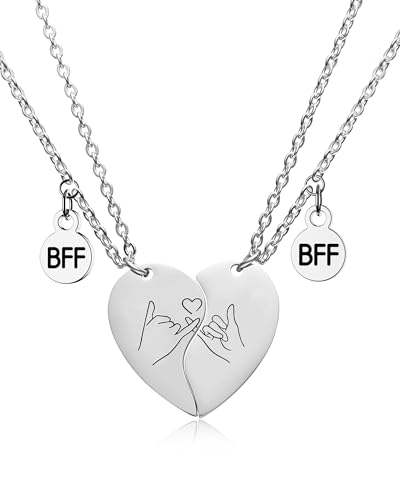 Pinky Promise Necklace Friendship Pendant for 2 Jewelry BFF Necklaces for 2 Friendship Hand Gesture Half Heart Pendants Set for Women (Best Friends Necklace set 2)