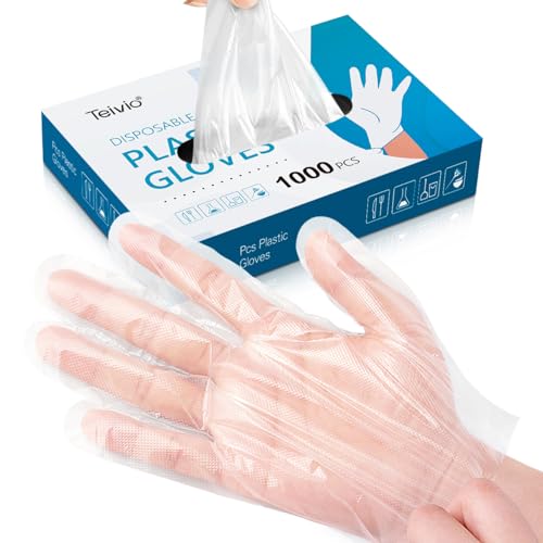 Teivio Disposable Gloves, 1000 Pcs Plastic Gloves for Kitchen Cooking Cleaning Food Handling