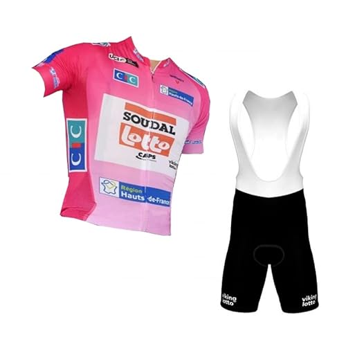 SGCIKER Team Lotto Soudal 4 Jours de Dunkerque Laser Cut Cycling Jersey Set,Quality Summer Cycle Shirt MTB Bike Clothing Bib Short Kits Gel Pad (4XL)