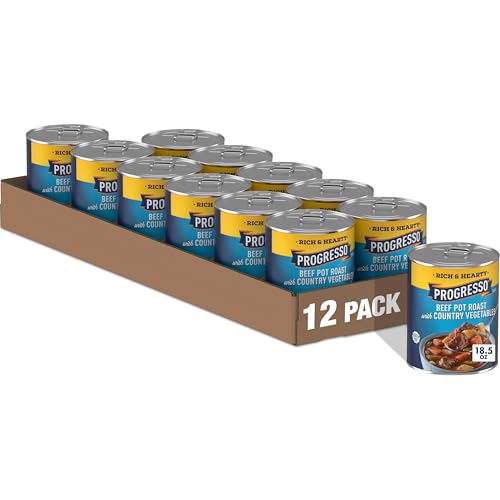 Progresso Beef Pot Roast with Country Vegetables Soup, Rich and Hearty Canned Soup, Gluten Free, 18.5 oz (Pack of 12)