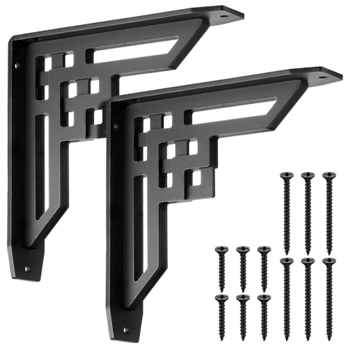MorningRo 2 Pcs Heavy Duty Shelf Brackets 8" x 8" x 2" Metal Corbels for Mantels Countertops Profile and Decorative Shelving 500 Lbs Capacity Wrought Iron Black