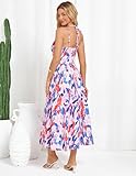 Summer Maxi Dresses for Women 2025 Floral Sleeveless Cutout Halter Neck Dress Beach Bohemian Casual Long Sundress with Pocket Red Blue Floral M