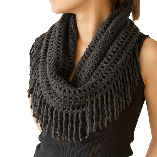 stylesilove Women Cozy Knit Tassel Infinity Loop Scarf - 8 Colors (Slate)