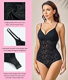 BRABIC Lace Bodysuit for Women Tummy Control Shapewear Sleeveless Tops V-Neck Backless Camisole Jumpsuit Shaper (Black Thong, Large)