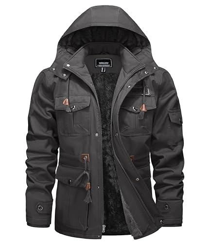 TACVASEN Winter Jackets for Men Winter Coat for Men Military Warm Fleece Tactical Jackets Grey S