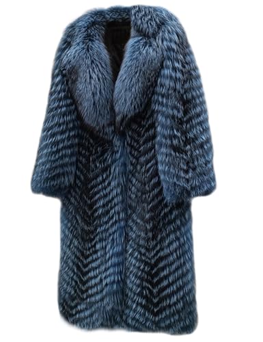 Annsirgra Women's Genuine Fox Fur Jacket Winter Coat Long Fuzzy Outerwear Turn-down Collar