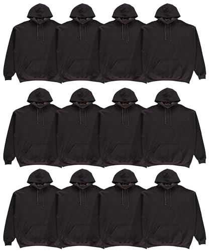 BILLIONHATS 12 Pack of Mens Wholesale Hoodie Sweatshirts, Cotton Blend, Bulk Adults Hoodies Sweatshirt BLACK SIZE LARGE