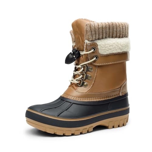 DREAM PAIRS Boys Girls Snow Boots Water-Resistant Outdoor Warm Cozy Anti-Slip Mid Calf Faux Fur Lining Insulated Winter Shoes for Little/Big Kids,Size 12 Little Kid,Tan,KMONTE-1