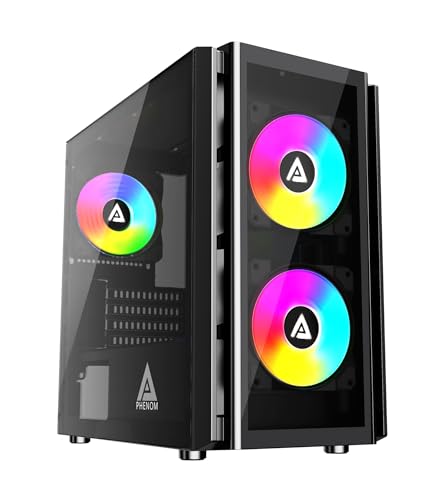 Apevia Phenom-BK Phenom Micro-ATX Gaming PC Case w/ 3X 120mm ARGB Fans, 366 RGB Light Modes, 1x Glass Front Panel, 340MM GPU Support, 1X USB3.0, 2X USB 2.0, Black