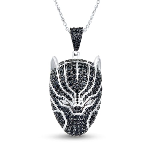 Avya Creation Black Panther Black Onyx & Simualted Diamond 1.15 inch Pendant Necklace with 925 Sterling Silver