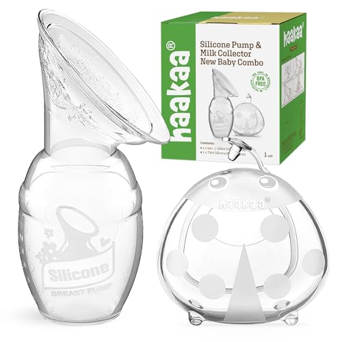 haakaa Manual Breast Pump for Breastfeeding 4oz/100ml and Ladybug Milk Collector 2.5oz/75ml Combo, Food-Grade Silicone