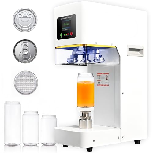 Fully Automatic Can Sealer Machine, 140W Commercial Automatic Cup Sealing Machine, Glass Plastic Tin Can Cup Can Sealer with Counter, Dia. 2.17”, Height 3.62” & 4.53” & 4.8” & 6.61”, 110V
