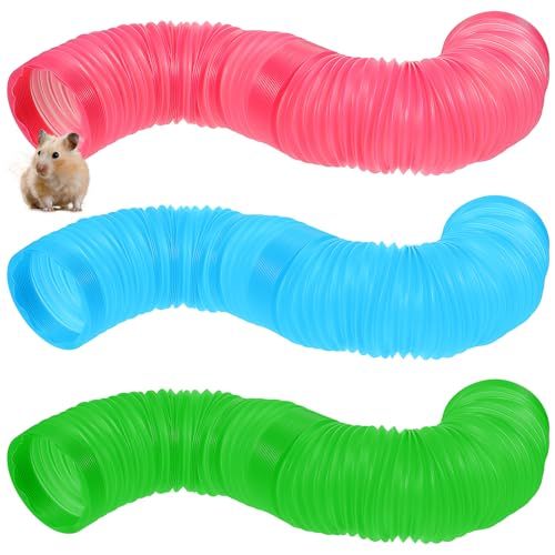 3 Packs Pet Fun Tunnel, Small Animal Tunnel, Collapsible Plastic Hamster Tunnel, Tube Pet Hideaway, Pet Mouse Training Hideout Tunnels for Guinea Pigs, Chinchillas, Rats, Ferrets, Dwarf Rabbits