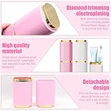 JLNGTHONG 2 Pieces Toothbrush Case, Portable Toothbrush Travel Case Toothbrush Toothpaste Storage Box for Business Camping Travel or Daily Use (Pink+White)