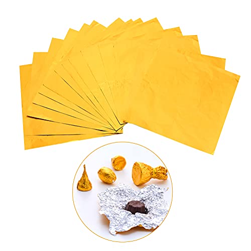 5.9"x5.9" (15x15 cm) Square Golden Aluminium Foil Candy Wrappers Sugar Wraps Paper for DIY Candies and Chocolate Packaging by Party/Wedding/Birthday/Chrismas Accessories-200 Piece (Gold)