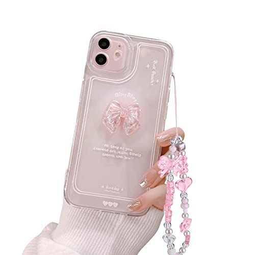 Ownest Compatible for iPhone 11 Cute 3D Pink Bowknot Slim Clear Aesthetic Design Women Teen Girls Camera Lens Protection Phone Cases Cover