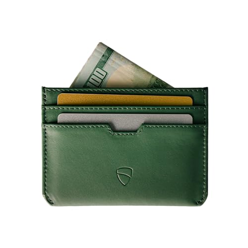 Vaultskin MOORGATE Slim Card Holder - Minimalist Leather Wallet, RFID Blocking Sleeve, Fits Front Pocket, for Men and Women (Hunter Green)