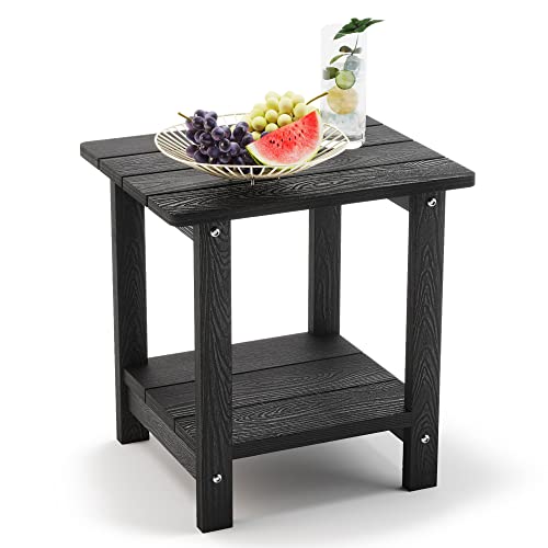 LUE BONA Adirondack Outdoor Side Table, 2-Tier Black HDPS Patio End Table Weather Resistant, Morden Side Table for Patio, Pool, Porch