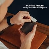 Andar The Apollo Leather Slim RFID Blocking Minimalist Bifold Wallet with Money Clip and ID Slot made of Full Grain Leather Elastic Pull Tab (Saddle Brown)