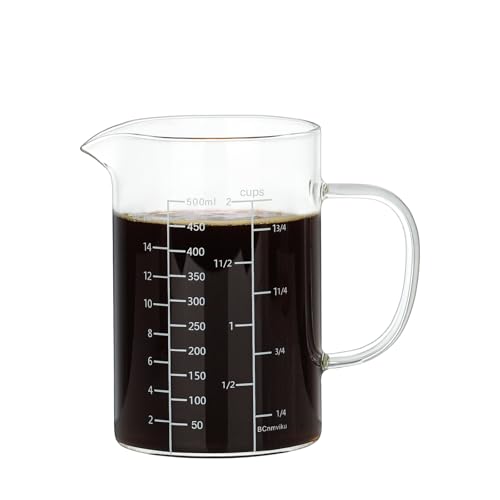 BCnmviku 500ML 2 CUP Glass Measuring Cup With Handle, High Borosilicate Glass Three Scales (OZ, Cup, ML/CC for Kitchen or Restaurant Easy To Read