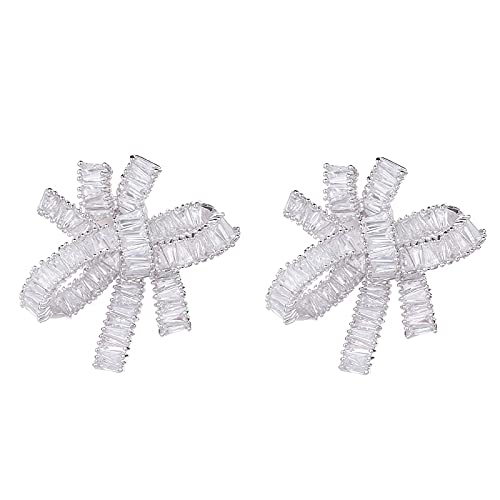 Rhinestone Bow Stud Earrings for Women, Bowknot Shape Earrings Cubic Zirconia Rhinestone Earrings