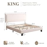 viplov King Size Bed Frame and Headboard, Upholstered Platform Bed with Adjustable Headboard, Soft Boucle Fabric, Modern Style, No Box Spring Required, Easy Assembly, Off-White