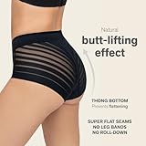 Leonisa Invisible High Waisted Tummy Control Stripe Lace Underwear - Shapewear Panties for Women Black