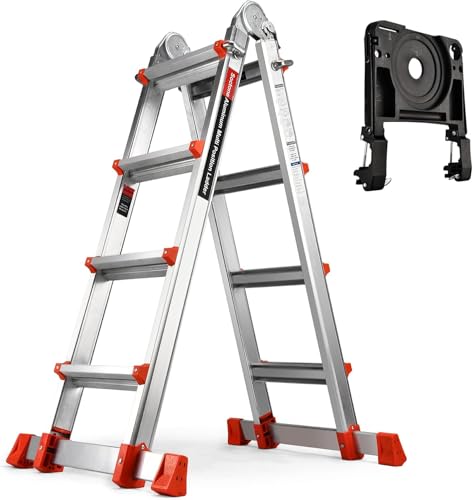 Soctone Ladder, A Frame 4 Step Extension Ladder, 17 Ft with Multi Position & Removable Tool Tray with Stabilizer Bar, 330 lbs Weight Rating Telescoping Ladder for Household or Outdoor Work