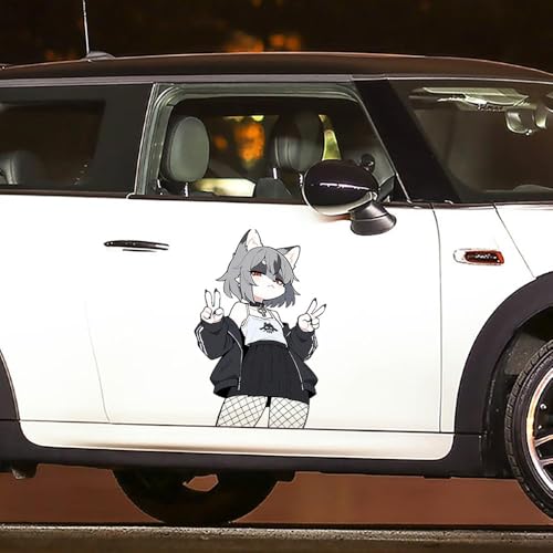 YUNEX 16.9" Large Cute Wolf Furry Loli Car Stickers Anime Decals for Auto Body Windshield Truck Caravan Waterproof (B)