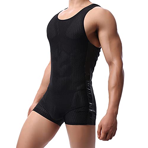 YUFEIDA Men's Athletic Supporters Bodysuit Slim Fit Wrestling Leotard Active Base Layers Jumpsuit Mesh Breathable