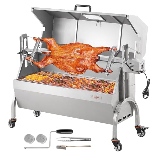 VEVOR Rotisserie Grill with Hooded Cover Roaster, 46 Inch 198Lbs Capacity, BBQ Outdoor Pig Lamb Rotisserie Roaster, Electric 52W Motor Stainless Steel Roasterfor Camping Outdoor Barbecue