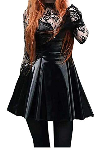ZA-Fashed Womens Witch Party Wear Pleated Black Shiny PVC Mini High Waisted Short Skirt Wet Look