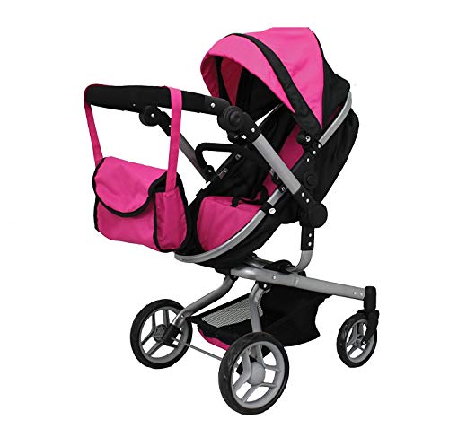 Mommy & Me 2 in 1 Deluxe Baby Doll Stroller, Toy Baby Stroller with Diaper Bag, Foldable, Doll Carriage for Kids, 32 Inches