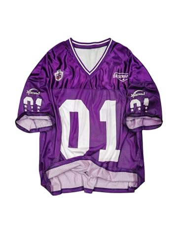 BEAUDRM Men's Big and Tall Jersey Shirts Number Graphic T Shirt Mesh Tees Short Sleeve V Neck Sports Tee Streetwear Purple 5X-Large Plus