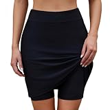 Micosuza Womens Skirted Swim Short Sun Protective UPF 50+ Swimming Bottom with Attached Skirt Black