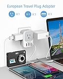 TESSAN European Travel Plug Adapter 2 Pack, US to Europe Power Adapter with 4 AC Outlets and 3 USB, Euro Charger Adaptor Type C for USA to EU Spain France Iceland Italy Germany Greece