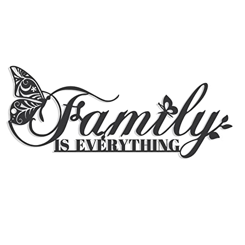 Family Signs Metal Wall Decor, Oppro Family Is Everything Word Sign with Butterfly for Home Decor, Black Art Plaque Letters for Living Room, Dining Room Bedroom Housewarming Mother's Day Father's Day Gift , 17”x6.3”