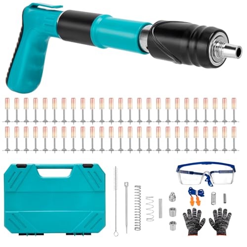 Concrete Nail Gun Kit with 50pcs Nails, Wall Fastening Tool Nail Gun, 5 Speed Adjustable Manual Steel Nail Gun, Portable Nail Shooting Machine for Red Brick Walls, Concrete Walls, Household Decor